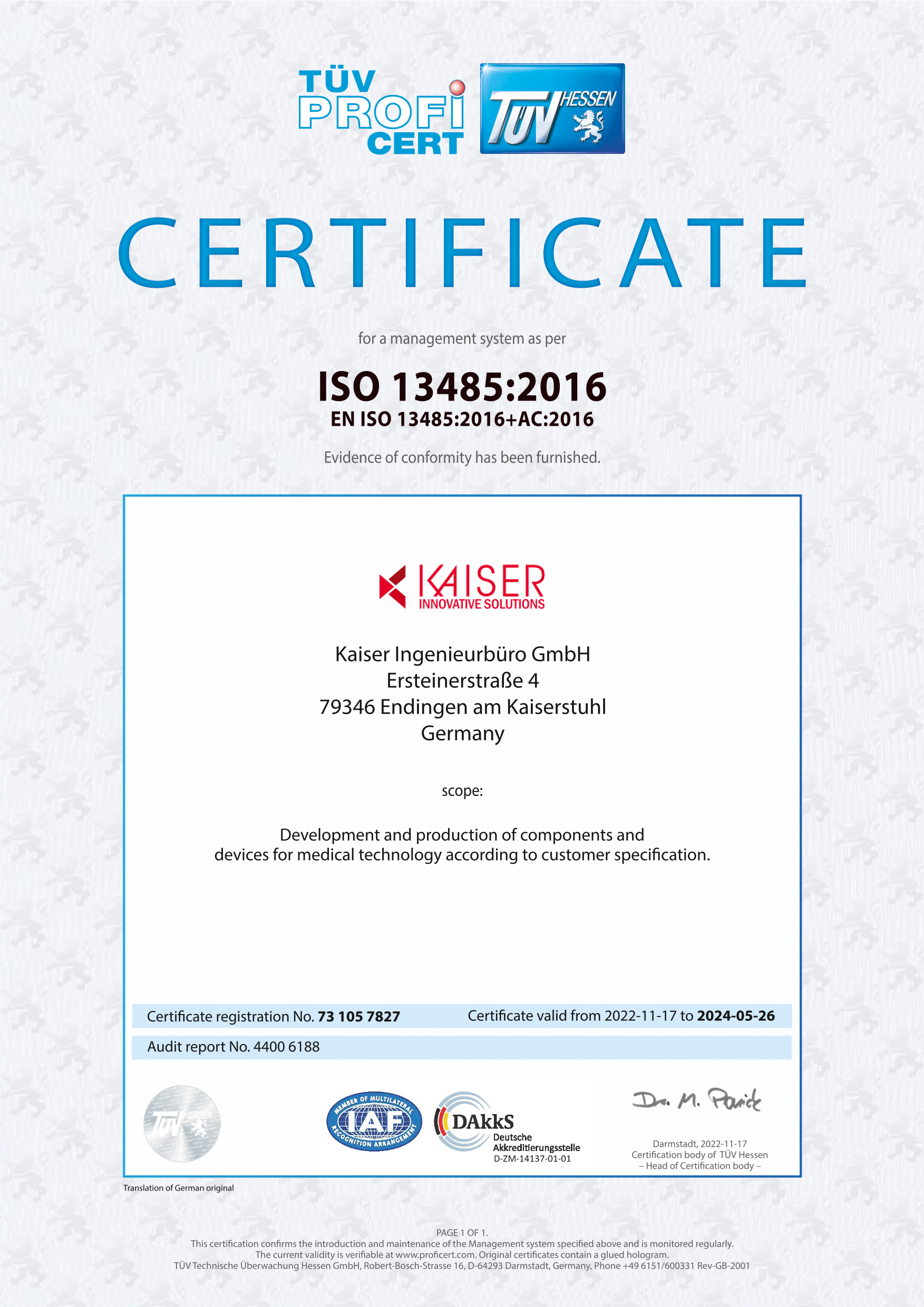 en certificate iso 13485 2016
